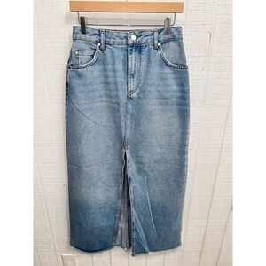 Pilcro Denim Maxi Skirt Women Light Wash High Rise Front Slit Frayed Hem 4